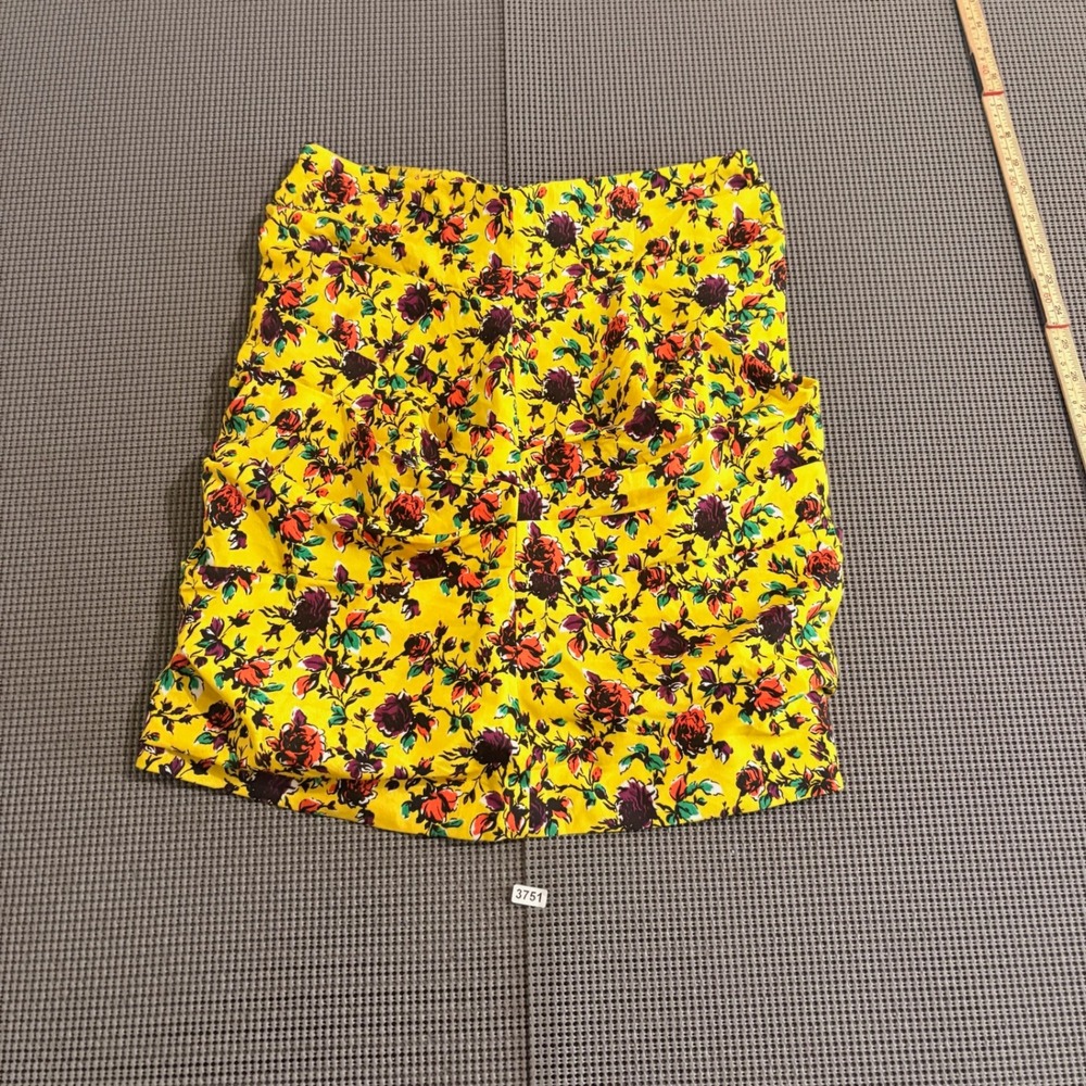 Zara Women Yellow Floral Draped Mini Skirt Size M